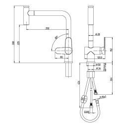 Schéma technique - Mitigeur Evier à douchette, cartouche 35 mm