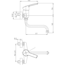 Schéma technique - Mitigeur Evier Mural NF, cartouche 40 mm C2