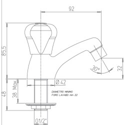 Schéma technique - Robinet simple pour lave mains NF, eau froide