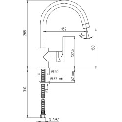 Schéma technique - Mitigeur de lavabo bec haut NF C2, Noir Mat