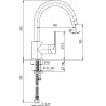 Schéma technique - Mitigeur de lavabo bec haut NF C2, Noir Mat