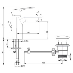 Schéma technique - Mitigeur lavabo medium avec vidage hostaform
