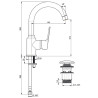 Schéma technique - Mitigeur lavabo bec haut avec vidage clic clac hostaform