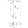 Schéma technique - Colonne de douche thermostatique avec barre recoupable Ø 22 et pomme de tête Ø240 douchette 2 jets série TYKO