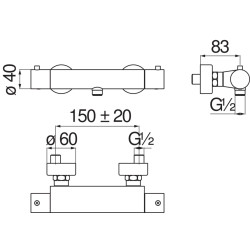 Schéma technique - Mitigeur thermostatique douche COOL body sans duplex TAGO