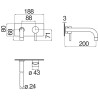 Schéma technique - Façade mitigeur lavabo encastré bec 200 mm LIVE