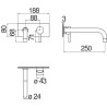 Schéma technique - Façade mitigeur lavabo encastré bec 250 mm LIVE