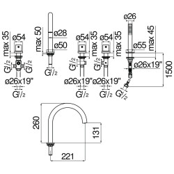 Schéma technique - Batterie 5 trous bord baignoire rond