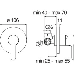 Schéma technique - Mitigeur douche encastré 1 sortie ABC