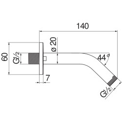 Schéma technique - Bras de douche rond Ø 20,5 166 mm à 44°