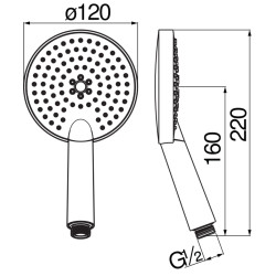 Schéma technique - Douchette Ø120 3 jets EMOTION chrome