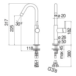 Schéma technique - Mitigeur lavabo bec haut sans vidage ACQUERELLI - réf. AQ93118/30