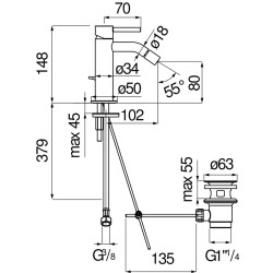 Schéma technique - Mitigeur bidet bec haut avec vidage 1''1/4 ACQUERELLI