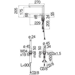Schéma technique - Mitigeur évier rétractable ACQUERELLI
