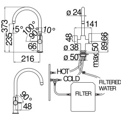 Schéma technique - Mitigeur évier eau filtrée bec mobile FLAG chrome
