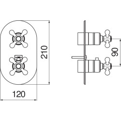 Schéma technique - Façade thermostatique à encastrer 2 voies GRAZIA