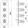 Schéma technique - Façade thermostatique à encastrer 4 voies GRAZIA