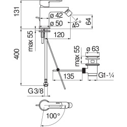 Schéma technique - Mitigeur bidet avec vidage C3 NEW ROAD chrome