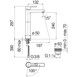 Schéma technique - Mitigeur lavabo C3 mi haut avec vidage NEW ROAD chrome