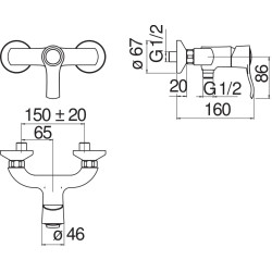 Schéma technique - Mitigeur douche sans duplex SOFÌ chrome