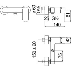 Schéma technique - Mitigeur douche sans duplex UP chrome
