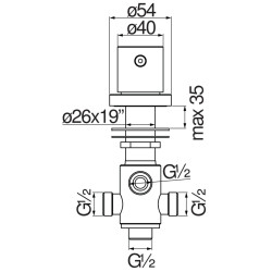 Schéma technique - Inverseur pour baignoire 2 voies - rond chrome