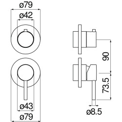 Schéma technique - Façade apparente pour corps à encastrer 2/3 voies ligne ronde