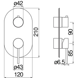 Schéma technique - Façade apparente pour corps à encastrer 2 voies VELIS