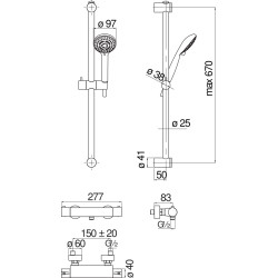 Schéma technique - Shower kit thermostatique douche avec barre de douche chrome