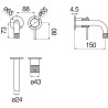 Schéma technique - Façade mitigeur lavabo encastré bec 150 mm inox brossé