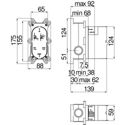 Schéma technique - Boite corps à encastrer pour douche avec inverseur cartouche Ø35