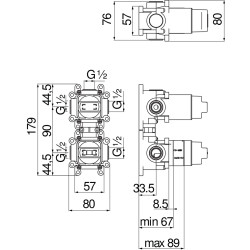 Schéma technique - Corps à encastrement 3 voies