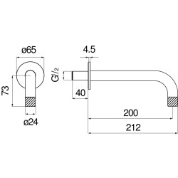 Schéma technique - Bec Ø24 entraxe 200 mm pour bain douche à encastrer SOLE