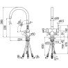 Schéma technique - Corps mitigeur évier 5 voies avec aérateur DUAL-FLOW chrome