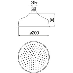 Schéma technique - Douche de tête 1 voie Ø 200 miel brossé PVD