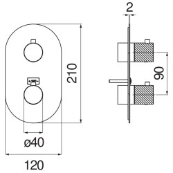 Schéma technique - Façade thermostatique poignée Ø 40 avec 1 et 2 voies