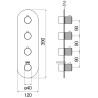 Schéma technique - Façade thermostatique poignée Ø 40 avec 3 et 4 voies