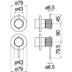 Schéma technique - Façade apparente pour corps à encastrer 2 voies
