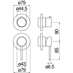 Schéma technique - Façade apparente pour corps à encastrer 2/3 voies