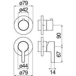 Schéma technique - Façade apparente pour corps à encastrer 2/3 voies noir mat