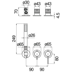 Schéma technique - Façade mitigeur encastré 2 sortie