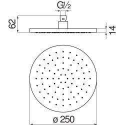 Schéma technique - Pomme de tête ronde Ø250 mm