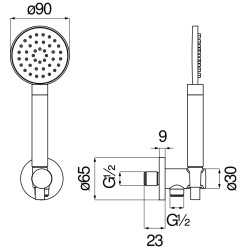 Schéma technique - Set de douche complet avec prise d'eau ronde