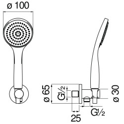 Schéma technique - Set de douche complet avec prise d'eau ronde avec douchette monojet Ø 100