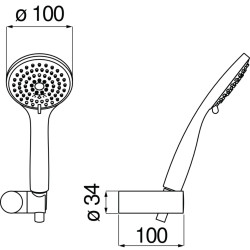 Schéma technique - Support orientable avec douchette 3 jets Ø 100