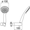 Schéma technique - Support orientable avec douchette 3 jets Ø 100
