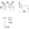 Schéma technique - Façade mitigeur lavabo encastré avec rosaces LIVE (Bec 150 mm)