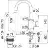 Schéma technique - Mitigeur lavabo YOYO - réf. YO126128/2 (Bec haut)
