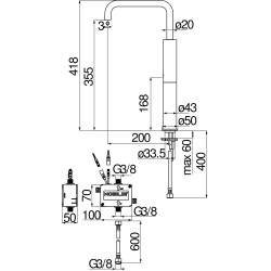 Schéma technique - Robinet lavabo infrarouge VELIS (Corps haut sans vidage)