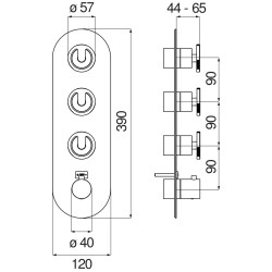 Schéma technique - Façade thermostatique à encastrer SOLE (3-4 voies)